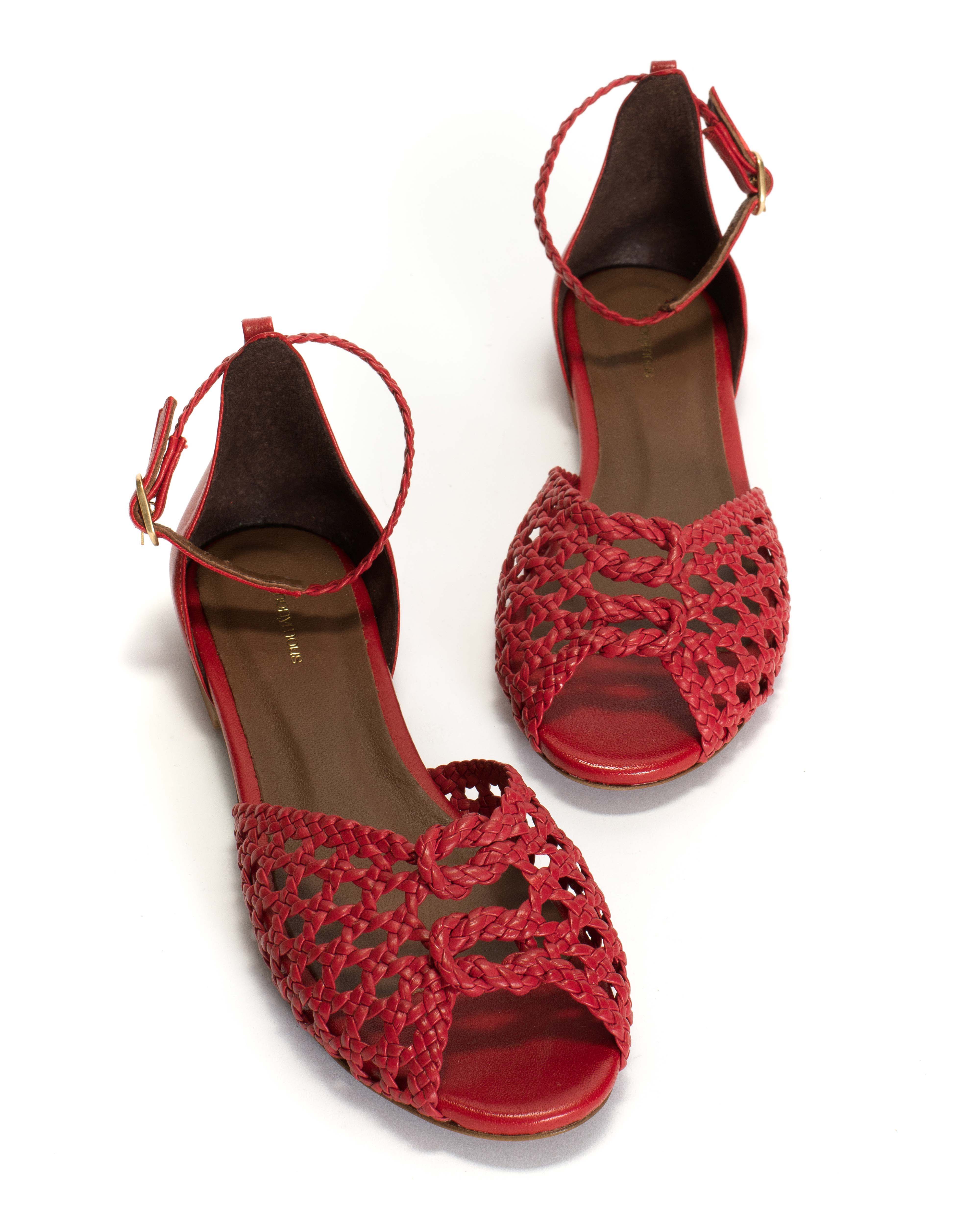 Lucy 10 hand-braided Hand-braided leather Ruby red - Image 5