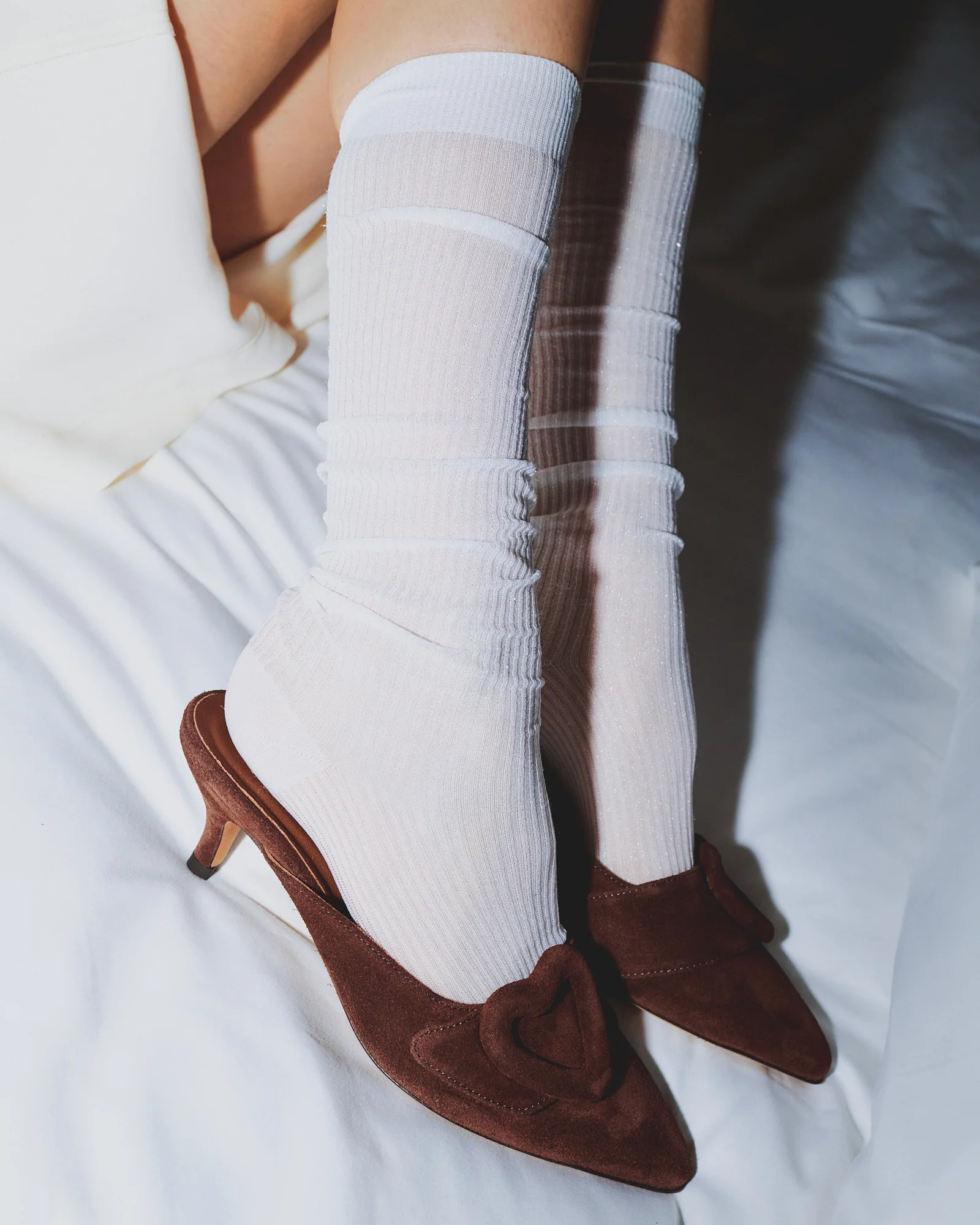 Noa mid calf glitter socks 52% nylon 48% polyester Cream - Image 3