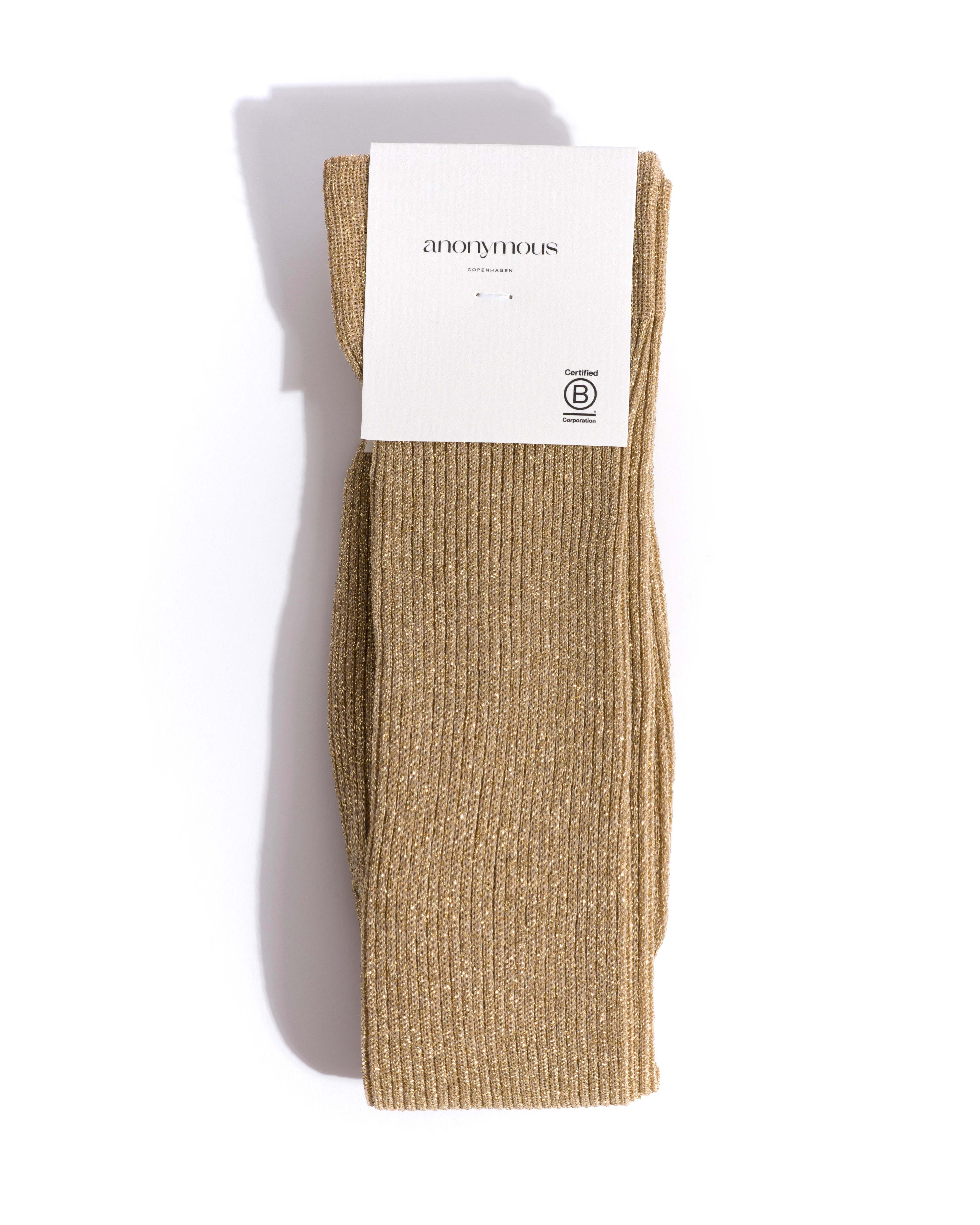Noa mid calf glitter socks 52% nylon 48% polyester Gold - Image 3