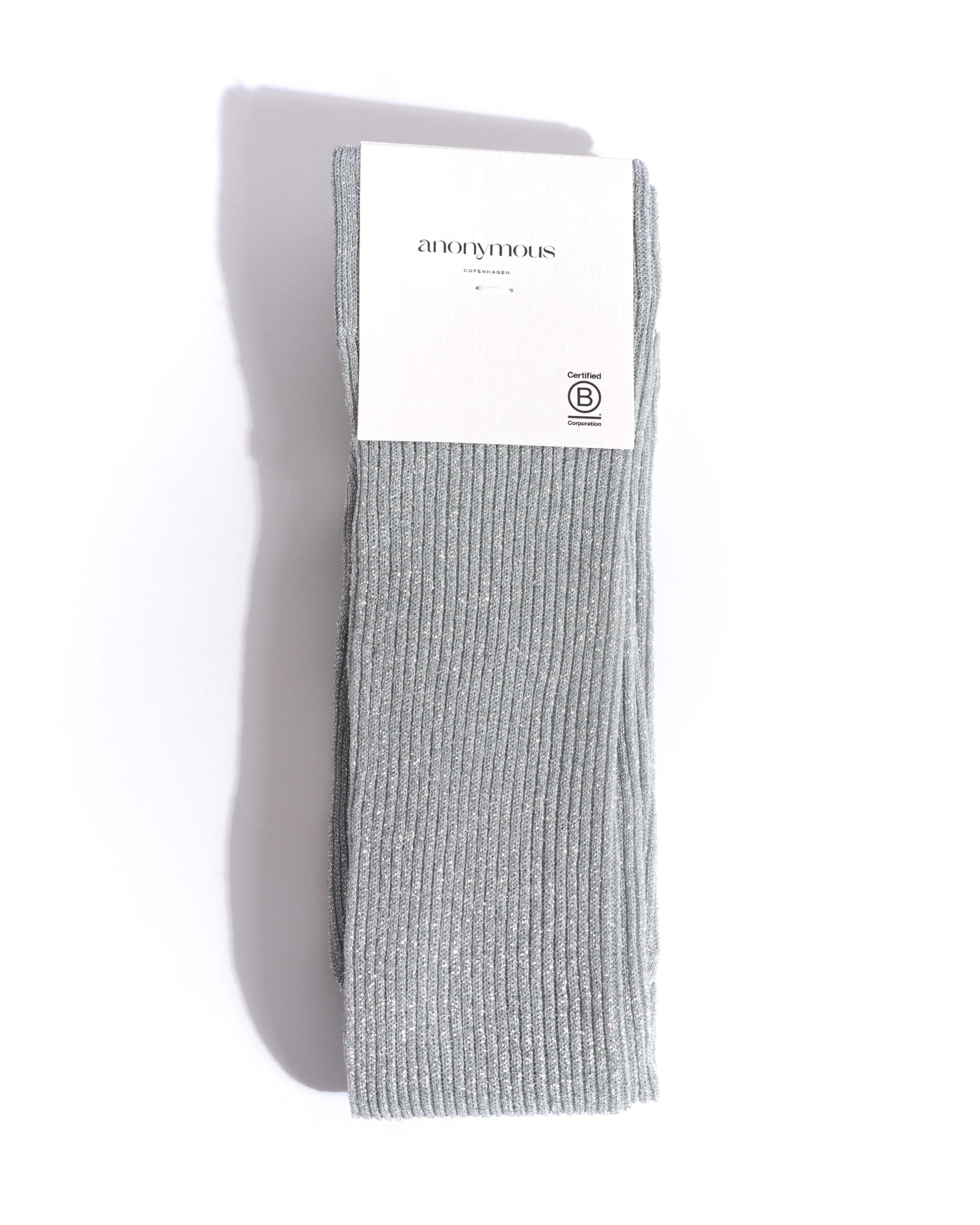 Noa mid calf glitter socks 52% nylon 48% polyester Silver - Image 3