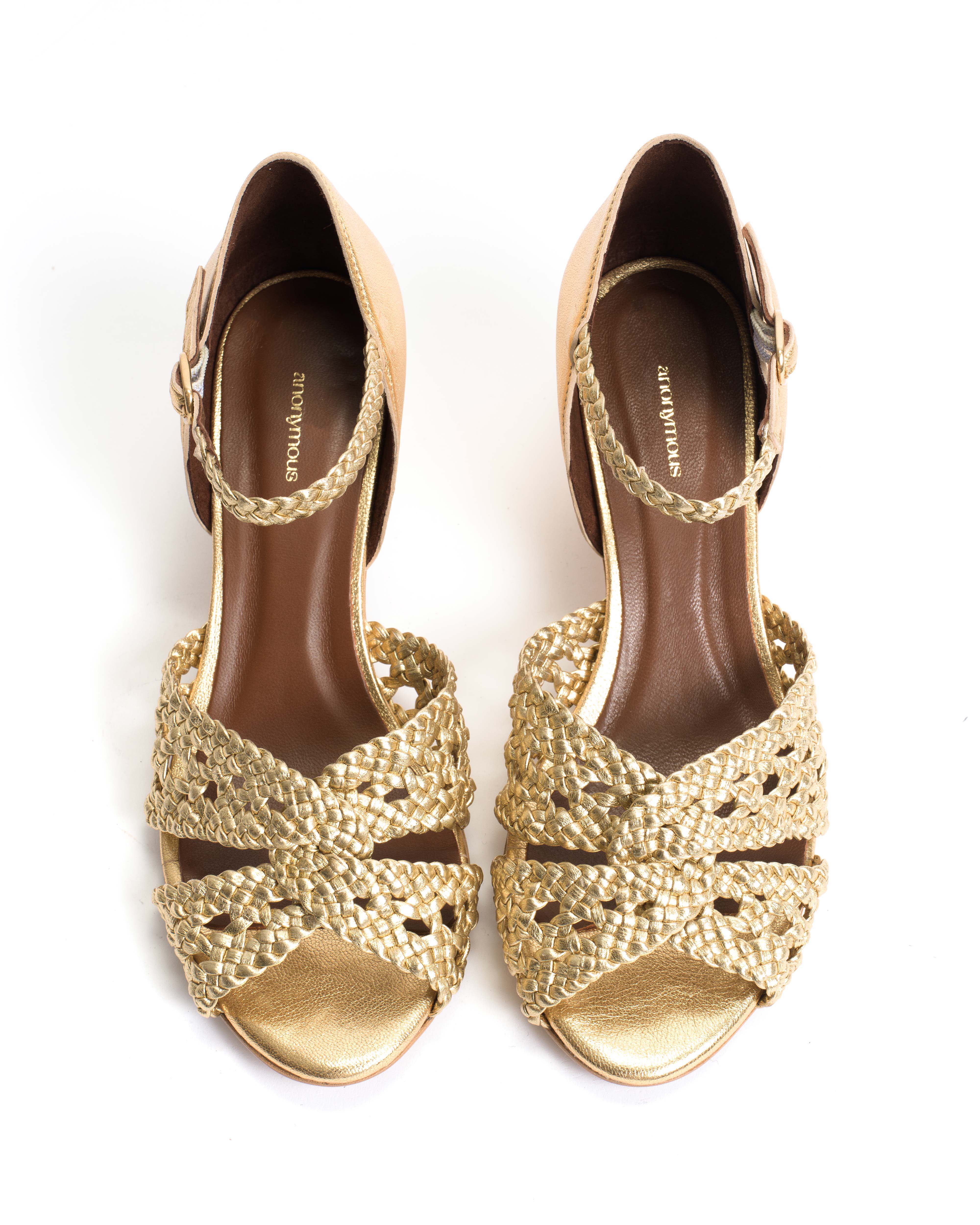 Olina 50 stiletto Hand-braided leather Gold - Image 3