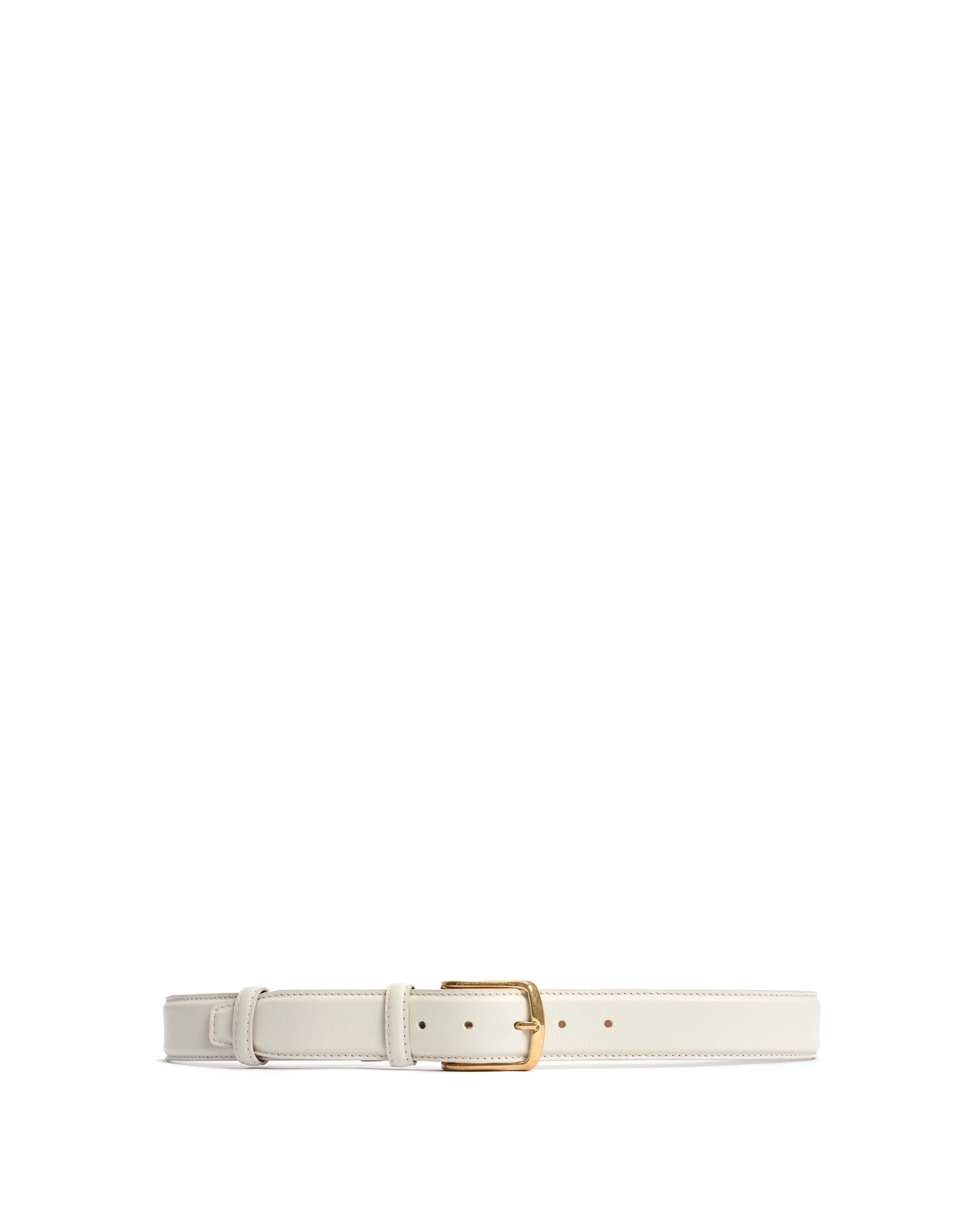 Quinn classic unisex leather belt Soft calf & metal Milk white & gold buckle - Image 5
