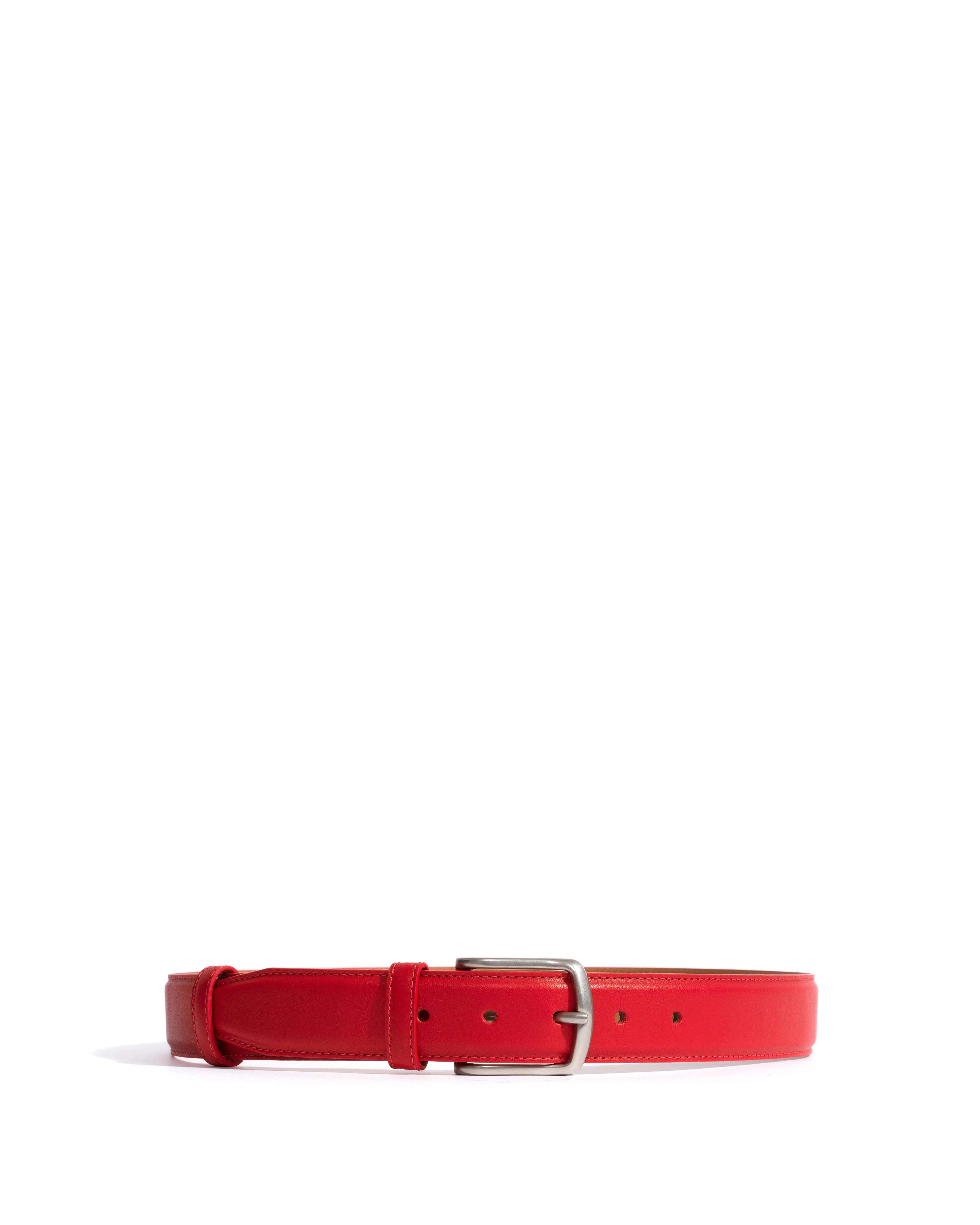 Quinn classic unisex leather belt Soft calf & metal Ruby red & silver buckle - Image 5