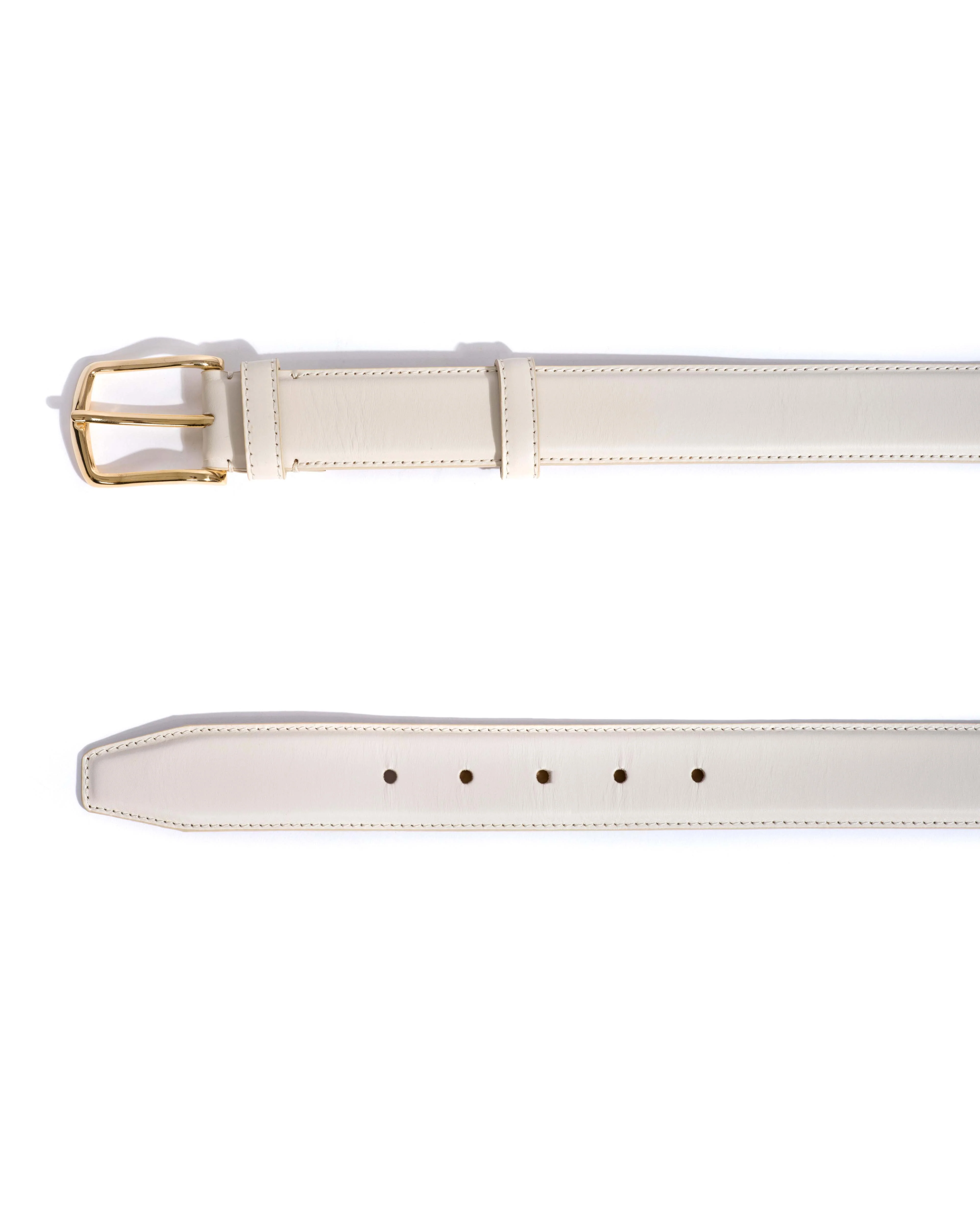Quinn classic unisex leather belt Soft calf & metal White sand & gold buckle - Image 4