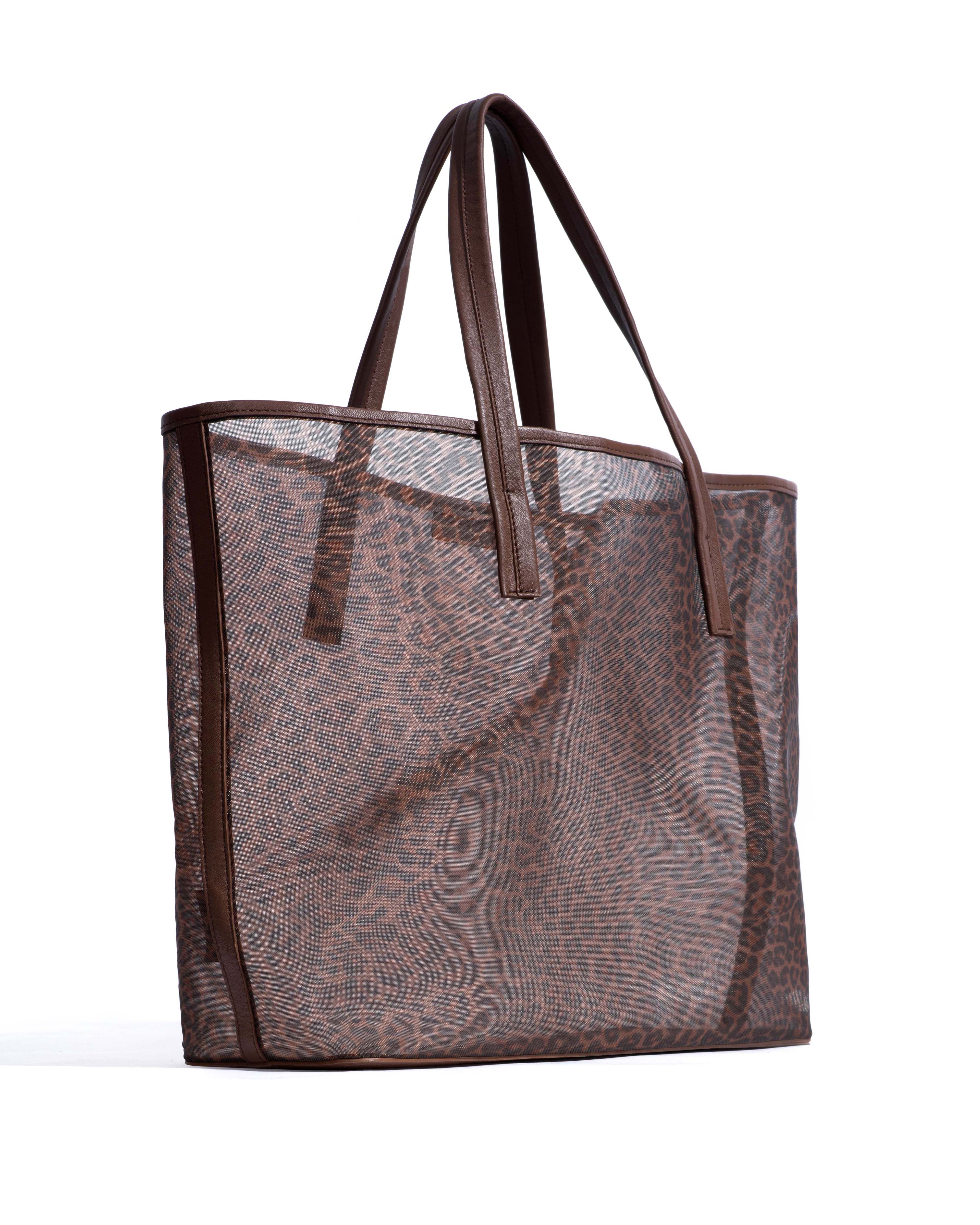 Ruba shopper mesh Shiny lamb & mesh Chocolate & leopard - Image 2