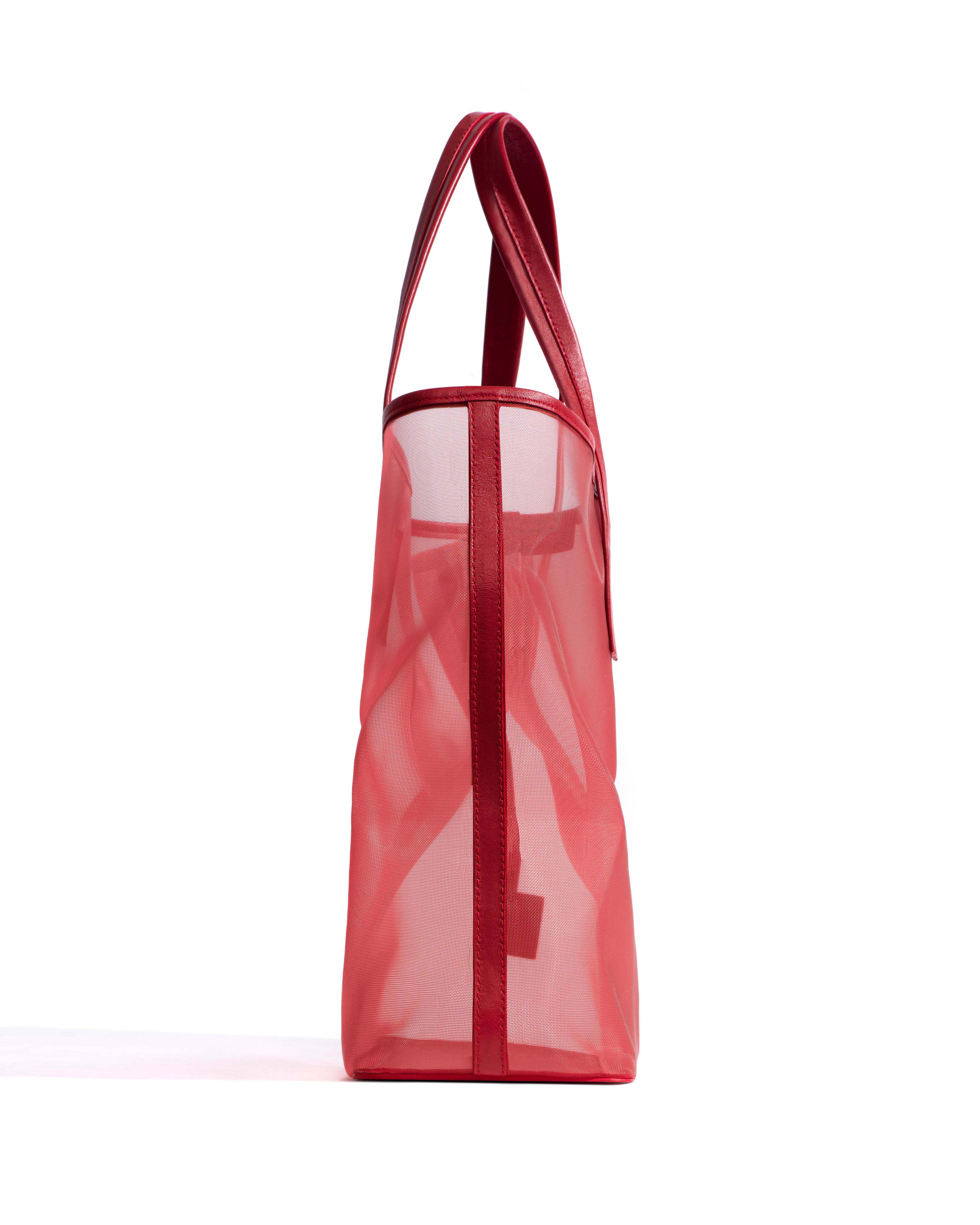 Ruba shopper mesh Shiny lamb & mesh Ruby red - Image 3