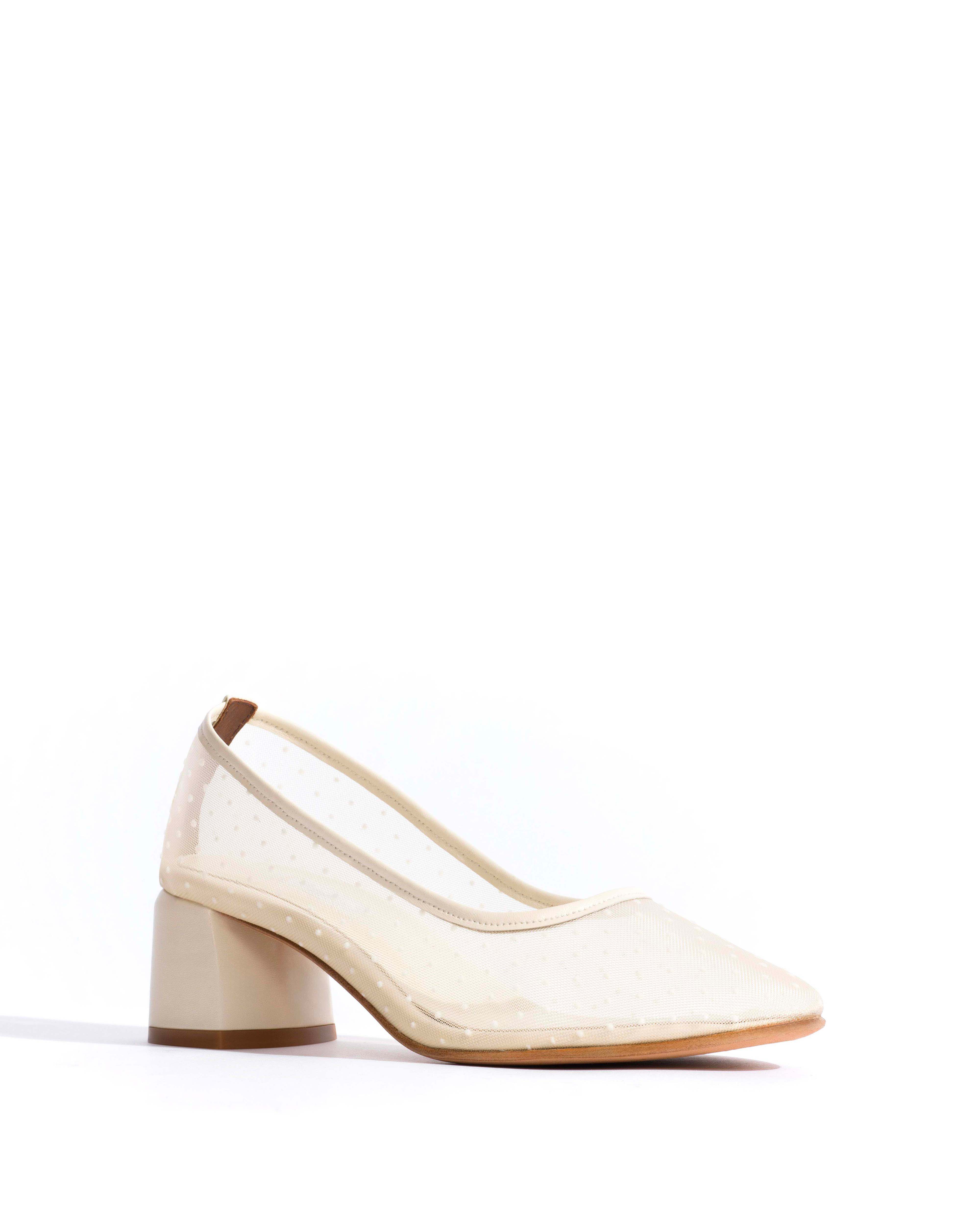 Sacha 40 mesh Shiny lamb & dot velvet mesh White sand - Image 2