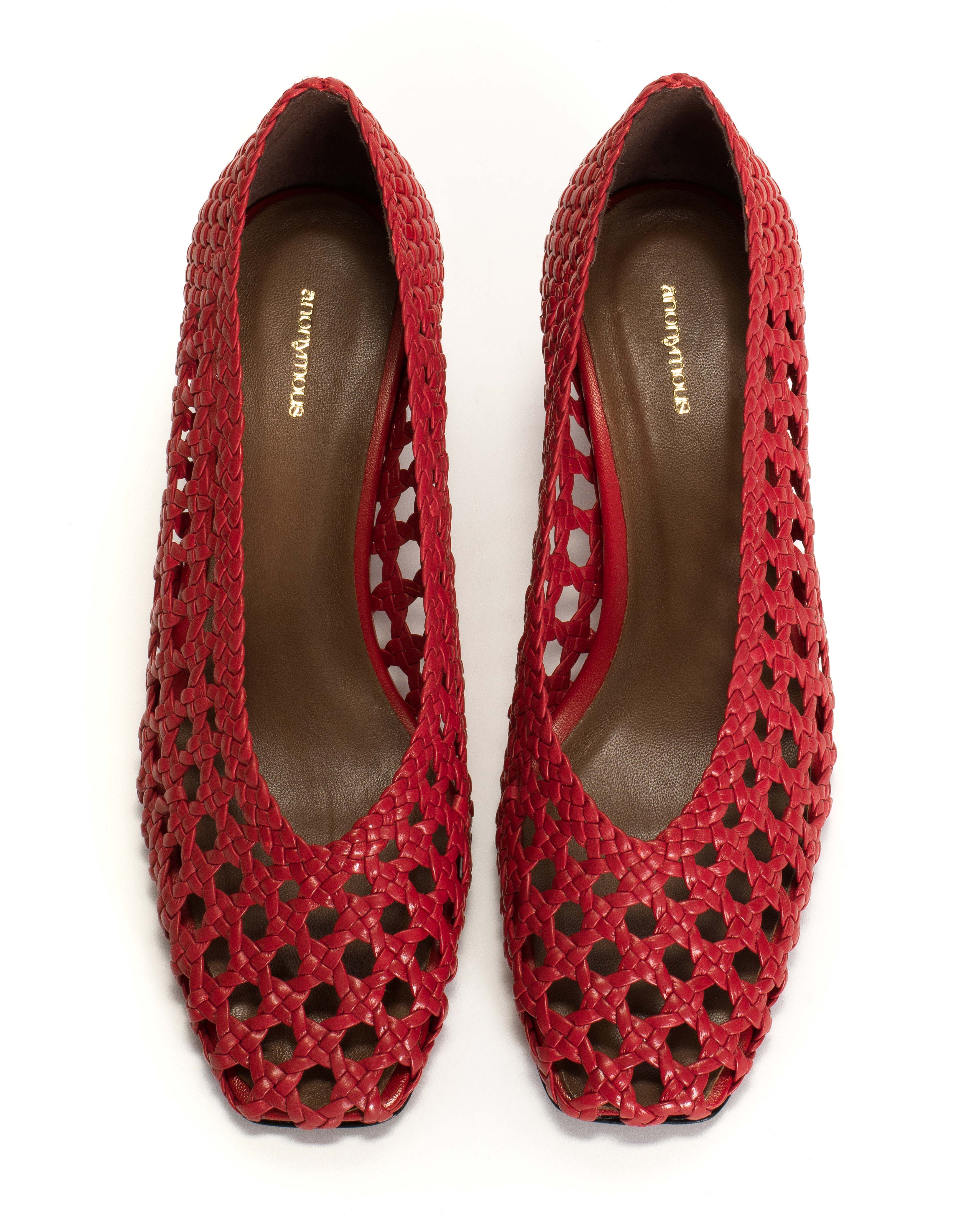 Sessi 60 hand-braided Hand-braided leather Ruby red - Image 3