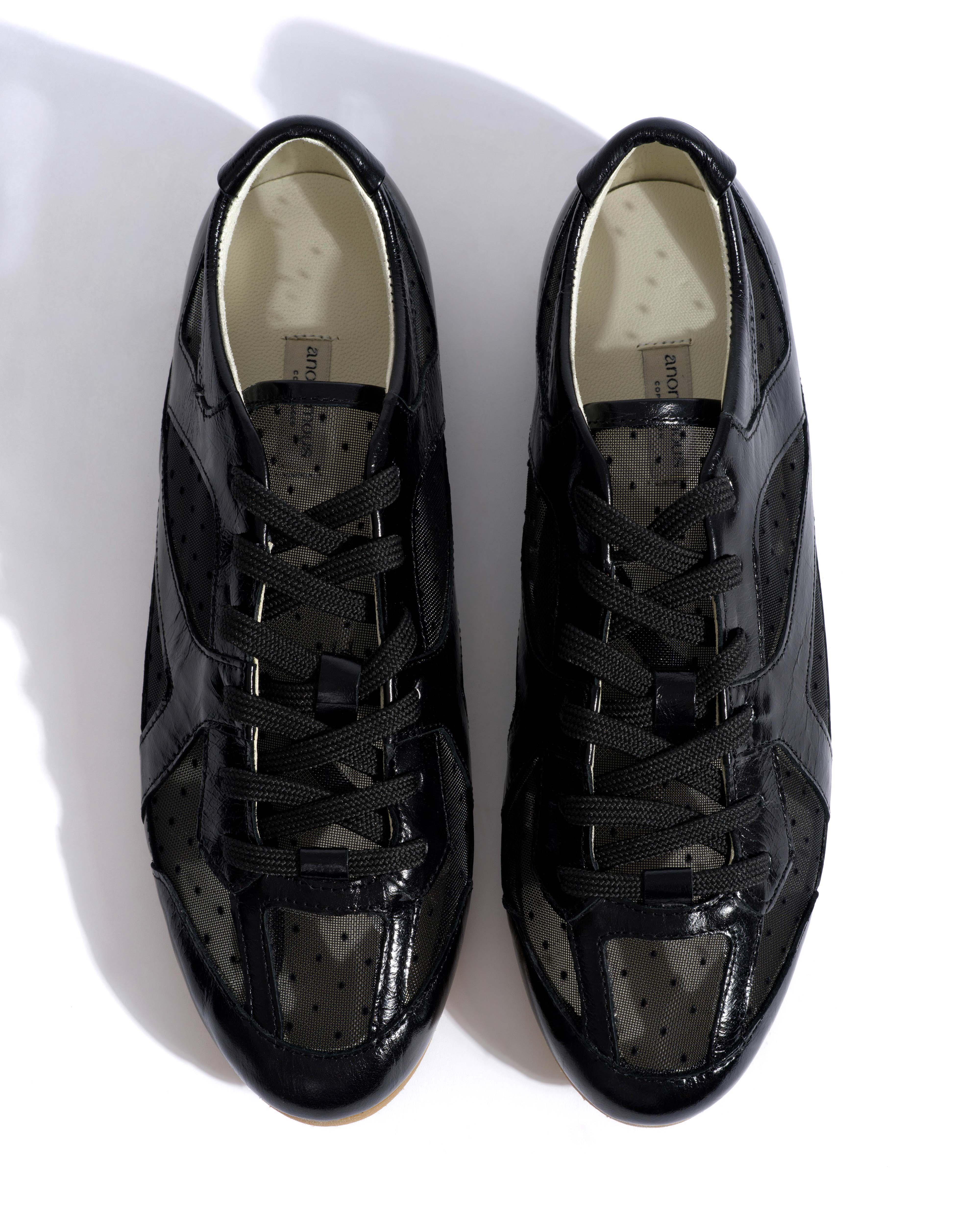 Sneakerina Crinkled polished goat & dot velvet mesh Black - Image 4