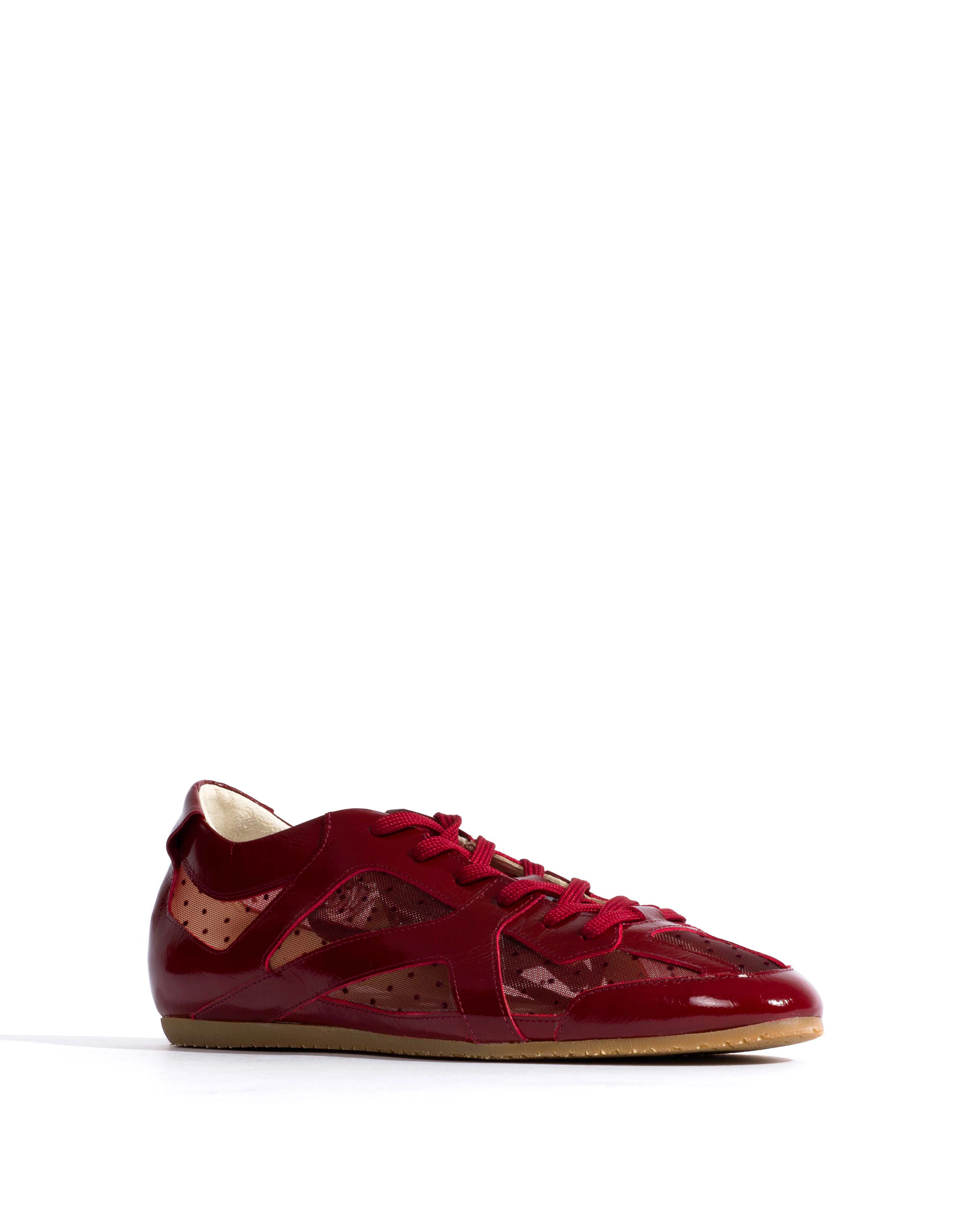 Sneakerina Crinkled polished goat & dot velvet mesh Pomegranate - Image 2