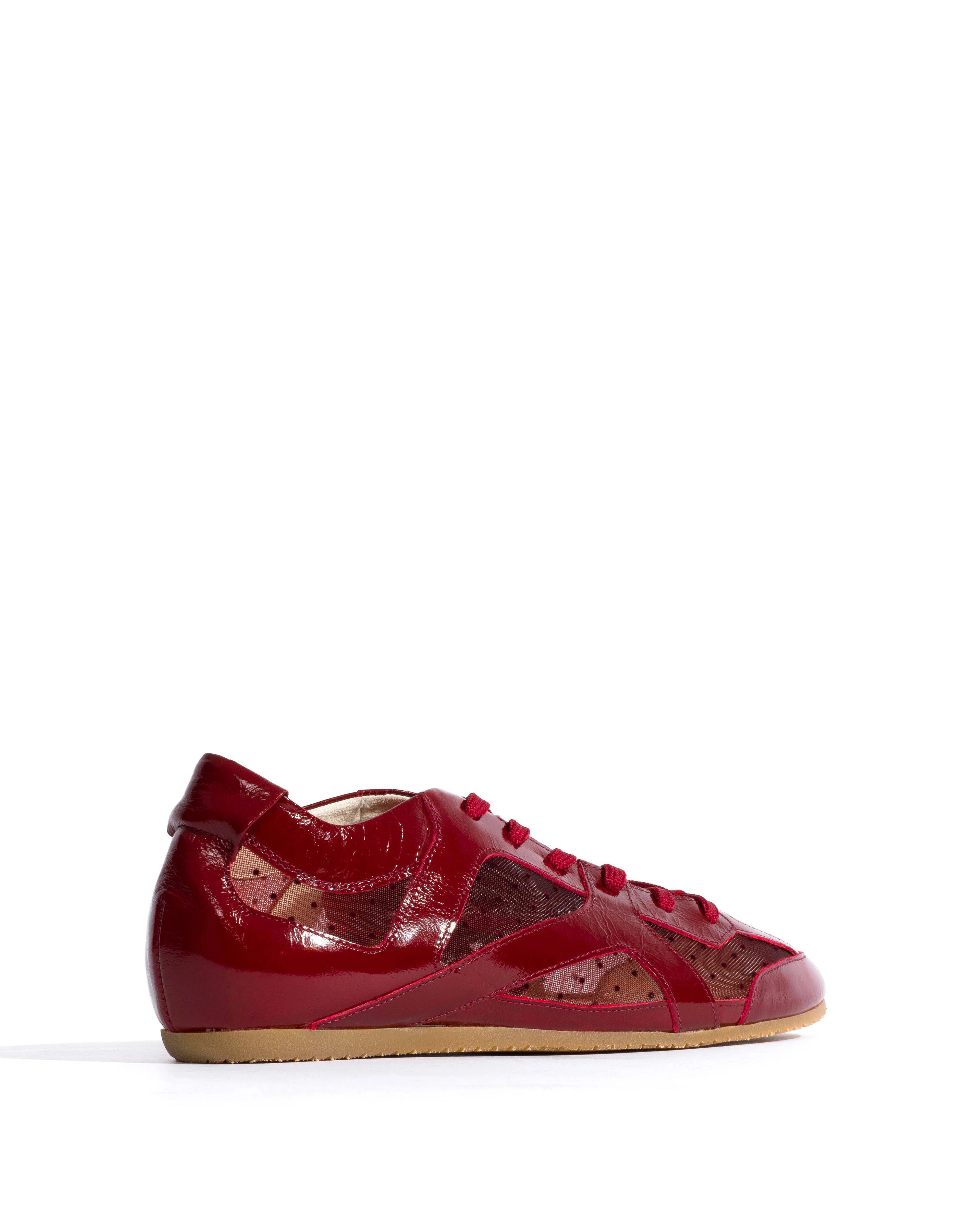 Sneakerina Crinkled polished goat & dot velvet mesh Pomegranate - Image 3