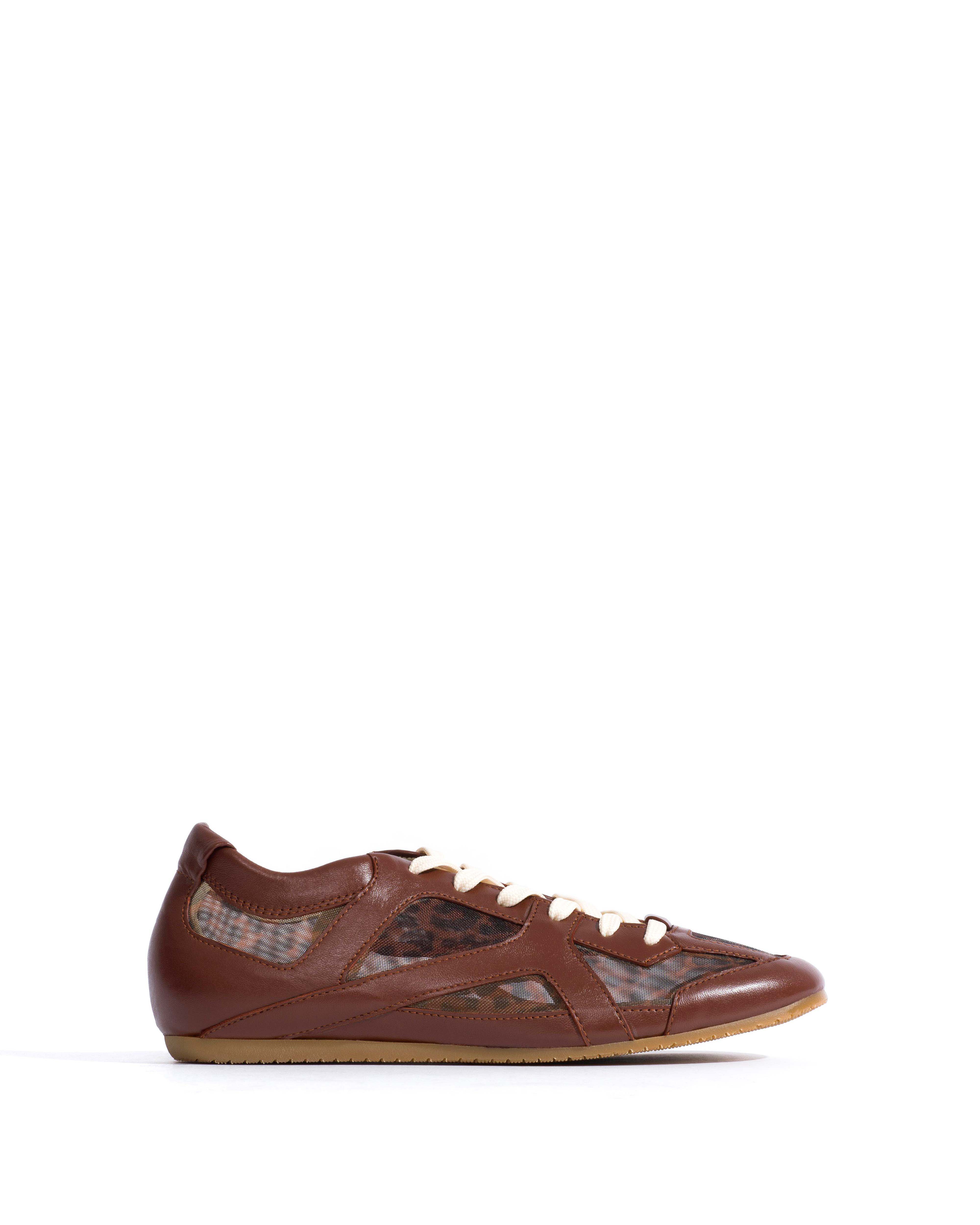 Sneakerina Shiny lamb & mesh Chocolate & leopard