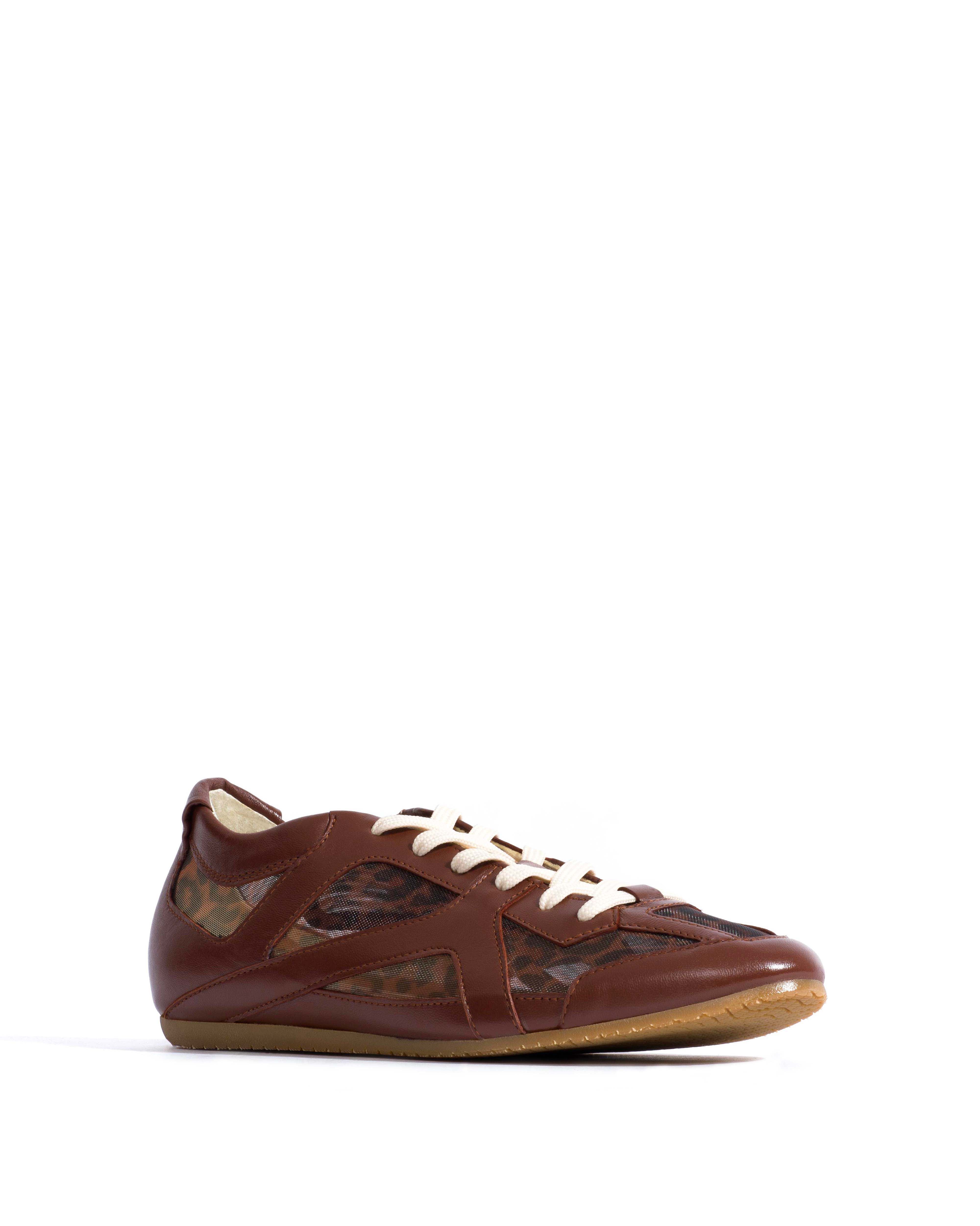 Sneakerina Shiny lamb & mesh Chocolate & leopard - Image 2