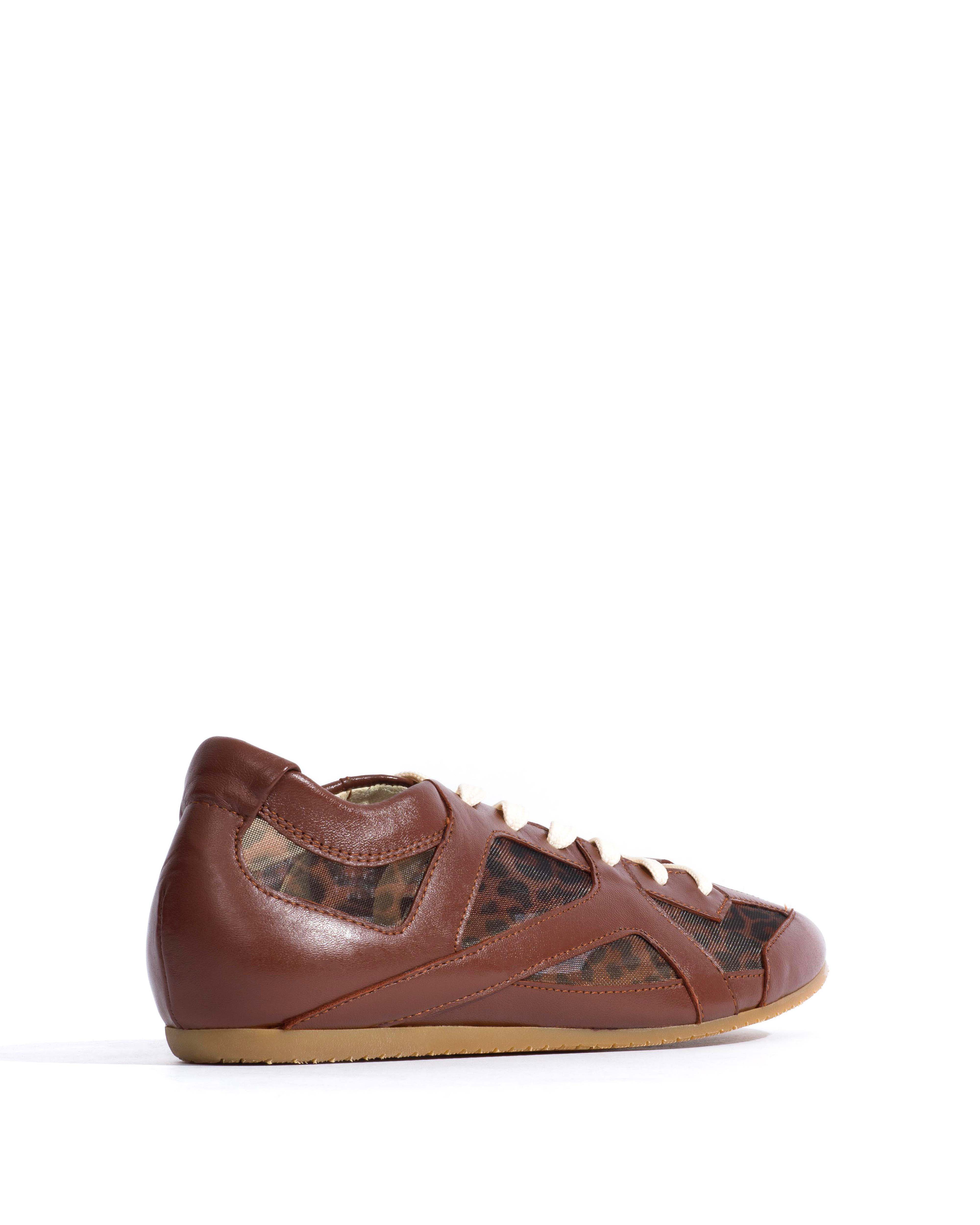Sneakerina Shiny lamb & mesh Chocolate & leopard - Image 3