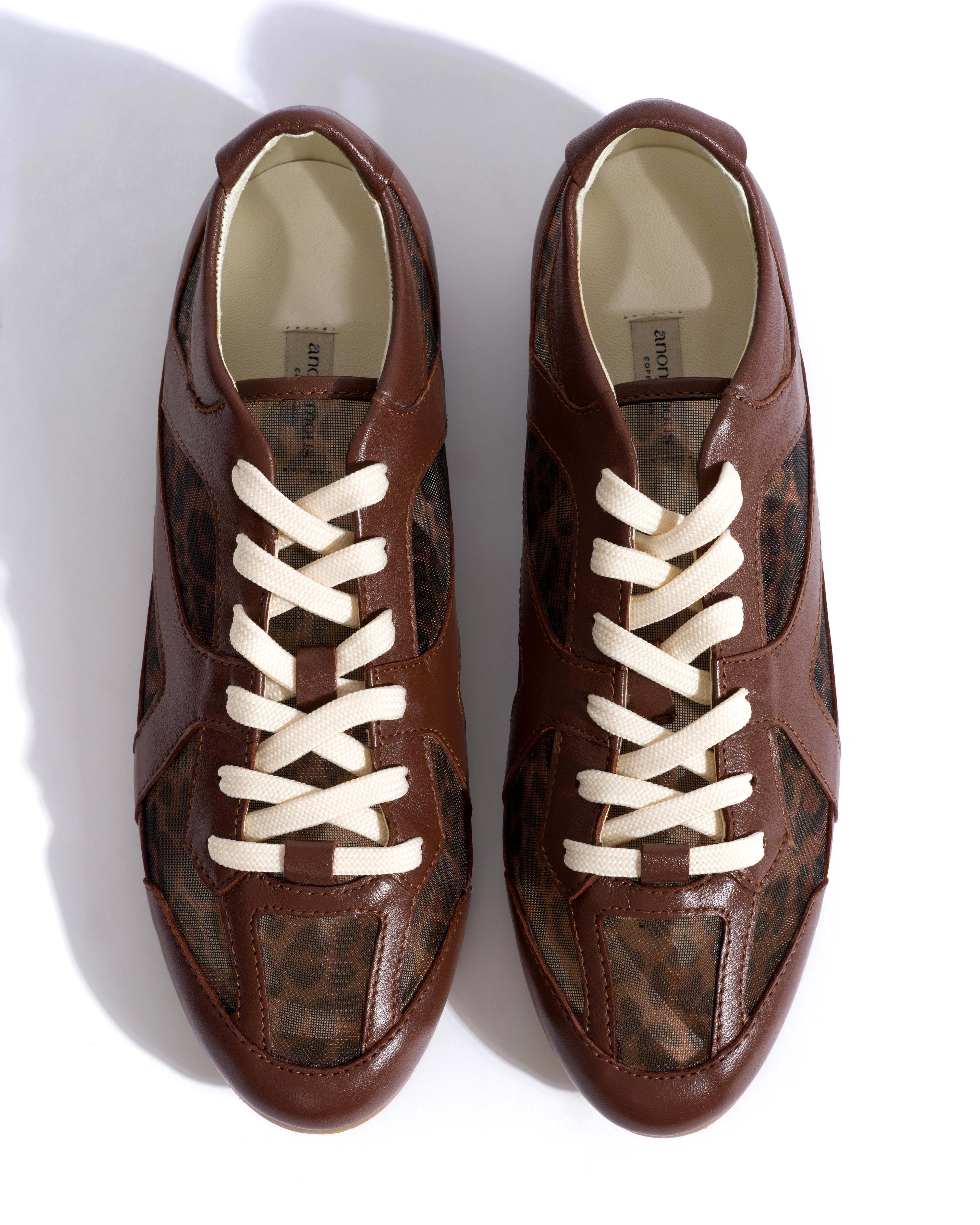 Sneakerina Shiny lamb & mesh Chocolate & leopard - Image 4