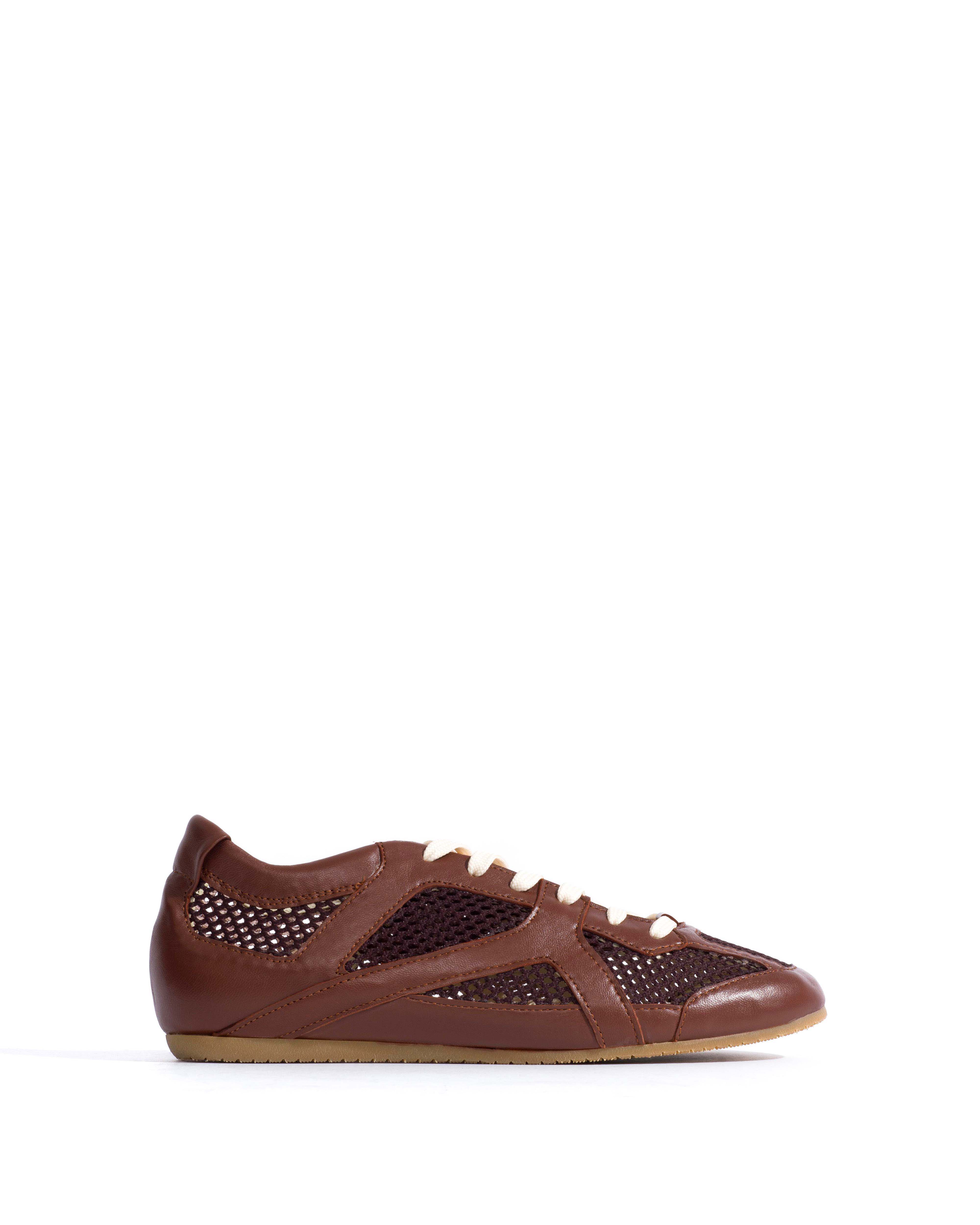 Sneakerina Shiny lamb & netted mesh Chocolate