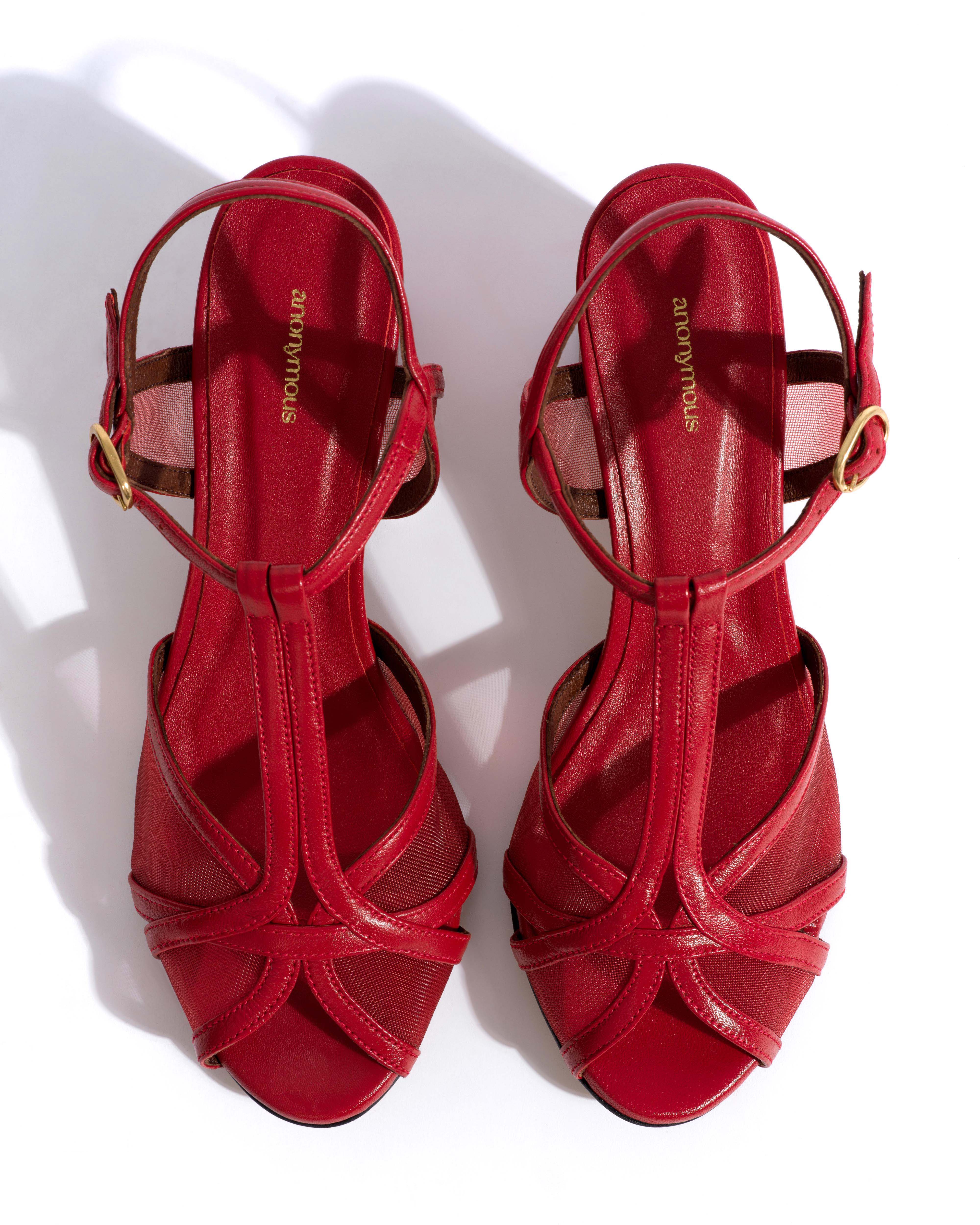 Therese 55 mesh Shiny lamb & mesh Ruby red - Image 4