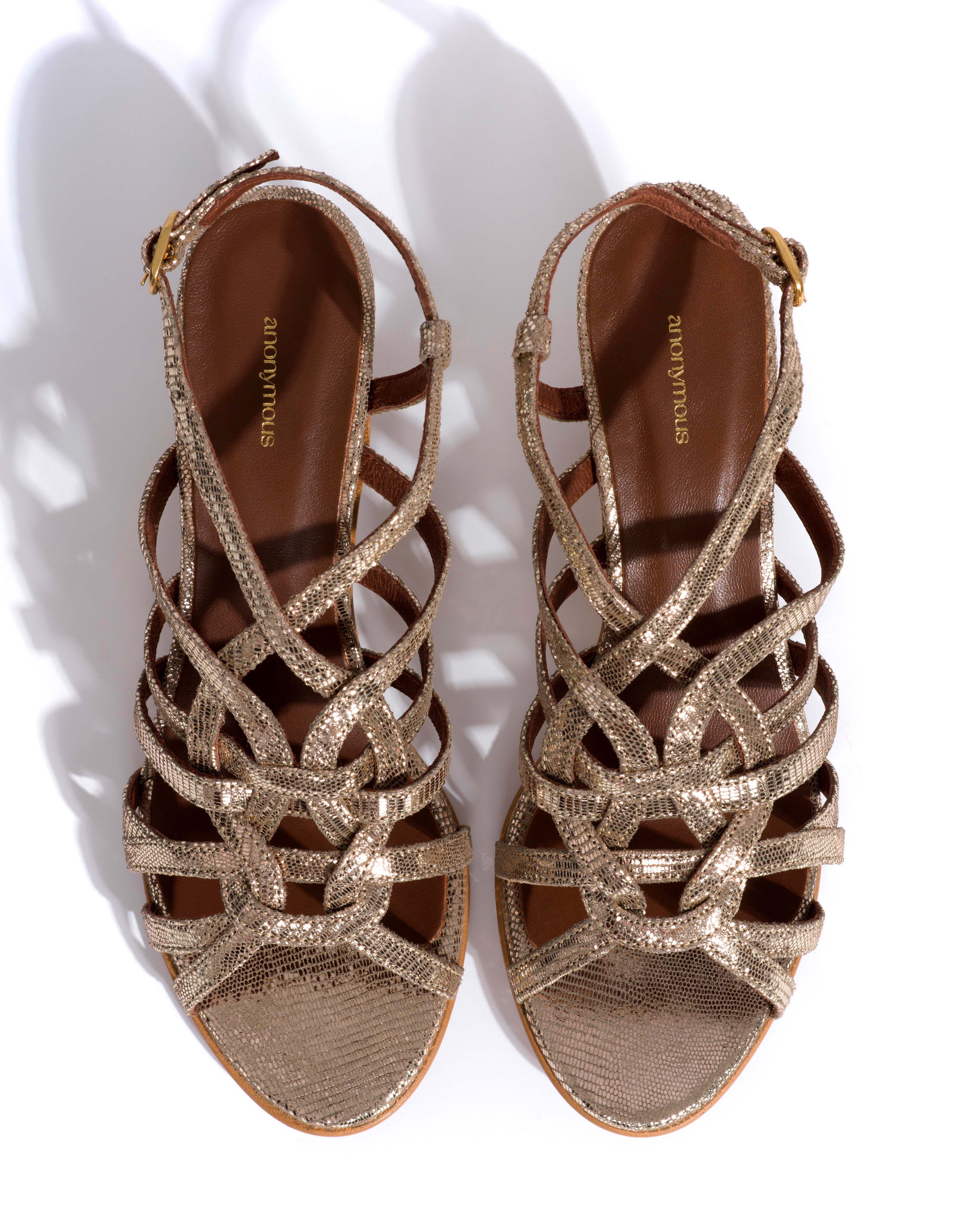 Vickey 50 stiletto Lizard metallic goat Vintage champagne - Image 4