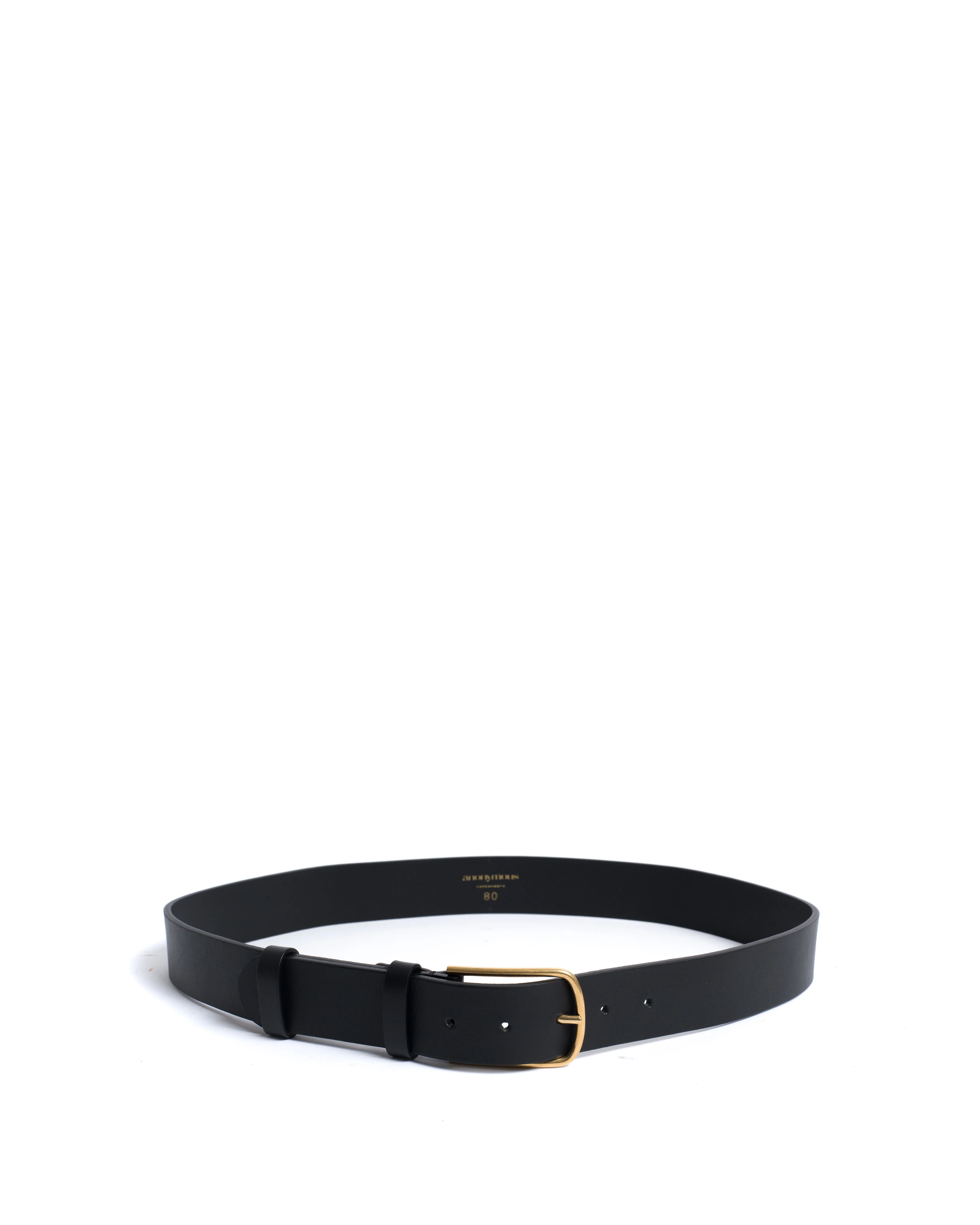 Whane simple unisex leather belt Vegetable tanned calf & metal Black & gold buckle - Image 3