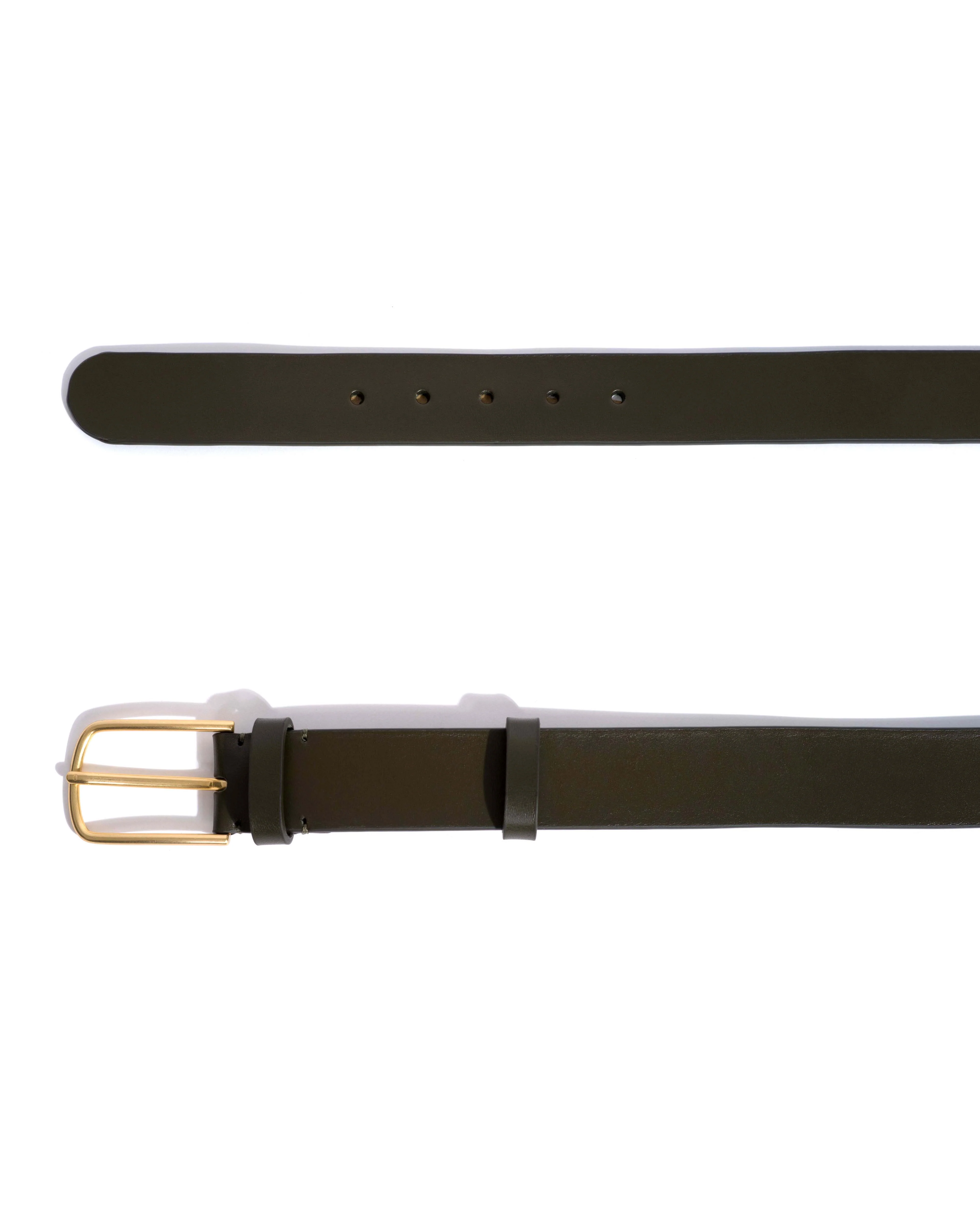 Whane simple unisex leather belt Vegetal soft calf & metal Forrest green & gold buckle - Image 4